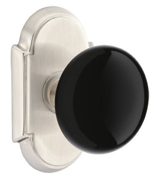 Emtek Ebony Porcelain Knob With Rosette Satin Nickel