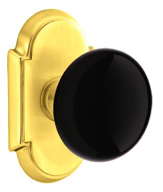 Emtek Ebony Porcelain Knob With Rosette Polished Brass