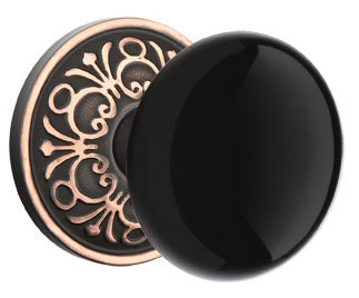 Emtek Ebony Knob Porcelain With Lancaster Rosette Oil Rubbed Bronze