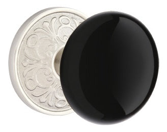 Emtek Ebony Knob Porcelain With Lancaster Rosette Polished Nickel