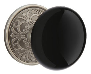 Emtek Ebony Knob Porcelain With Lancaster Rosette Satin Nickel