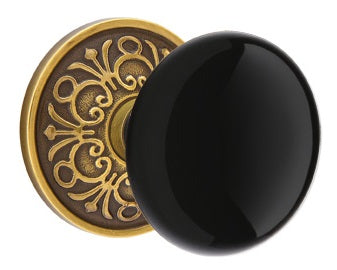 Emtek Ebony Knob Porcelain With Lancaster Rosette French Antique