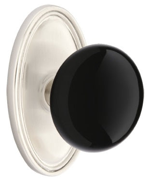 Emtek Ebony Porcelain Knob With Oval Rosette Polished Nickel