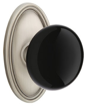 Emtek Ebony Porcelain Knob With Oval Rosette Satin Nickel
