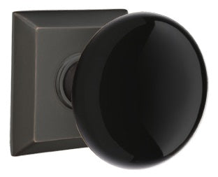 Emtek Ebony Porcelain Knob With Quincy Rosette Oil Rubbed Bronze