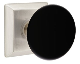 Emtek Ebony Porcelain Knob With Quincy Rosette Polished Nickel