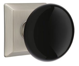Emtek Ebony Porcelain Knob With Quincy Rosette Satin Nickel