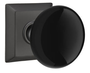 Emtek Ebony Porcelain Knob With Quincy Rosette Flat Black