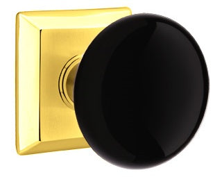 Emtek Ebony Porcelain Knob With Quincy Rosette Polished Brass