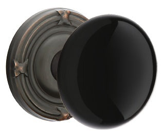 Emtek Ebony Porcelain Knob With Ribbon And Reed Rosette Flat Black