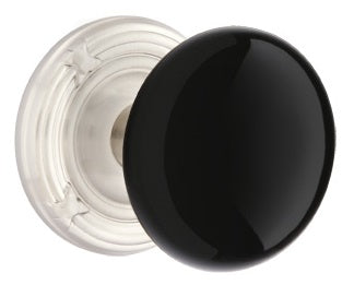Emtek Ebony Porcelain Knob With Ribbon And Reed Rosette Polished Nickel
