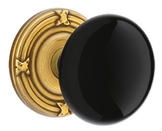 Emtek Ebony Porcelain Knob With Ribbon And Reed Rosette French Antique 