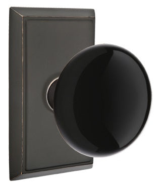 Emtek Ebony Porcelain Knob With Rectangular Rosette Oil Rubbed Bronze