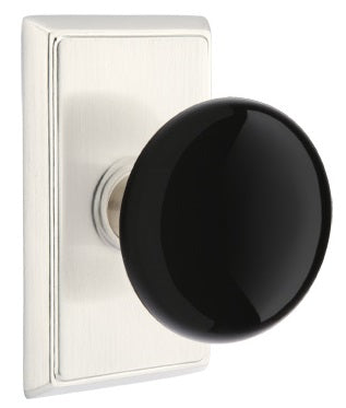 Emtek Ebony Porcelain Knob With Rectangular Rosette Polished Nickel