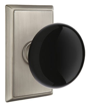 Emtek Ebony Porcelain Knob With Rectangular Rosette Satin Nickel