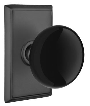 Emtek Ebony Porcelain Knob With Rectangular Rosette Flat Black 