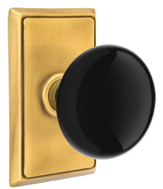 Emtek Ebony Porcelain Knob With Rectangular Rosette French Antique