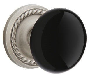 Emtek Porcelain Knob With Rope Rosette Satin Nickel