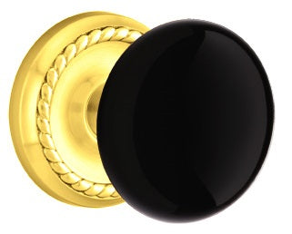 Emtek Porcelain Knob With Rope Rosette Polished Brass