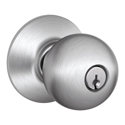 Schlage Orbit Keyed Doorknob in Satin Chrome