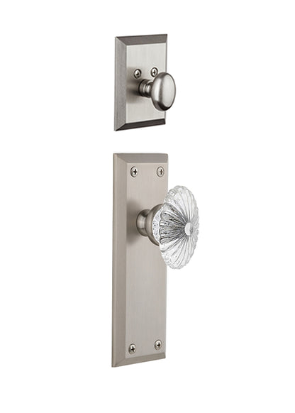 Grandeur Fifth Avenue Handleset with Burgundy Knob - Interior Half Only Satin Nickel