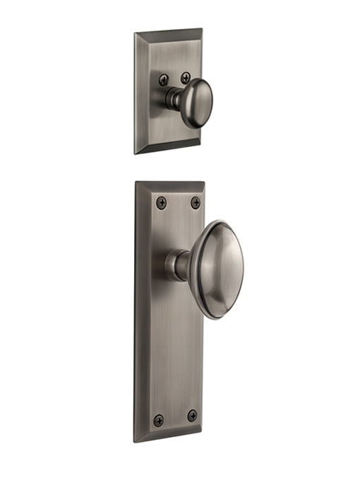 Grandeur Fifth Avenue Handleset with Eden Prairie Knob - Interior Half Only Antique Pewter