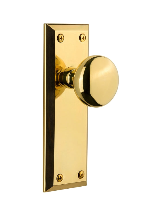 Grandeur Fifth Avenue Plate with Fifth Avenue Knob Polished Brass / Lifetime Brass
