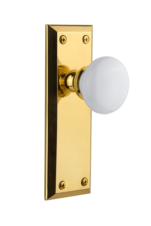 Grandeur Fifth Avenue Plate with Hyde Park Knob Polished Brass / Lifetime Brass