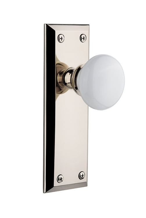 Grandeur Fifth Avenue Plate with Hyde Park Knob Polished Nickel