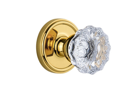 Grandeur Georgetown Rosette with Fontainebleau Knob Polished Brass / Lifetime Brass
