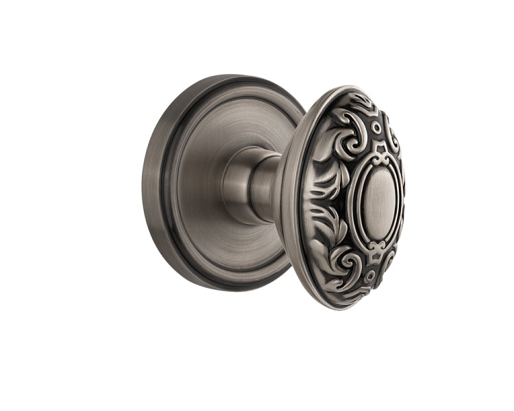 Grandeur Georgetown Rosette with Grande Victorian Knob Antique Pewter