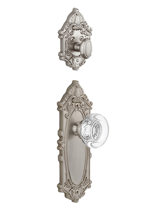 Grandeur Grande Victorian Handleset with Bordeaux Knob - Interior Half Only Satin Nickel
