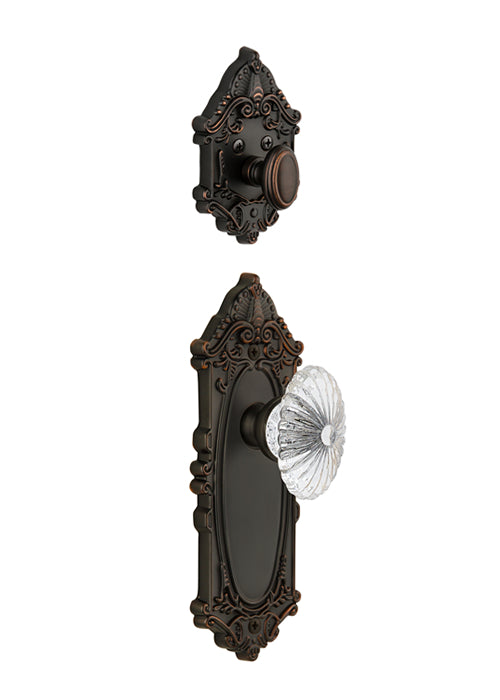 Grandeur Grande Victorian Handleset with Burgundy Knob - Interior Half Only Timeless Bronze