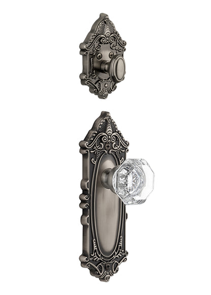 Grandeur Grande Victorian Handleset with Chambord Knob - Interior Half Only Antique Pewter