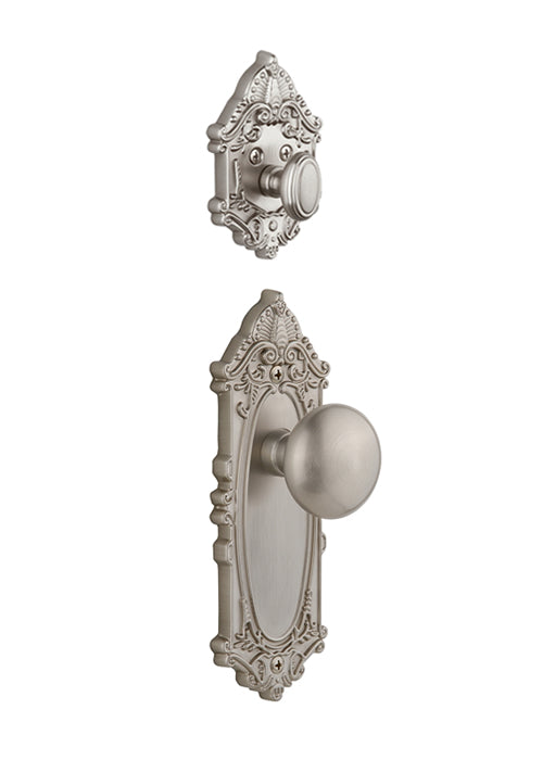 Grandeur Grande Victorian Handleset with Fifth Avenue Knob - Interior Half Only Satin Nickel