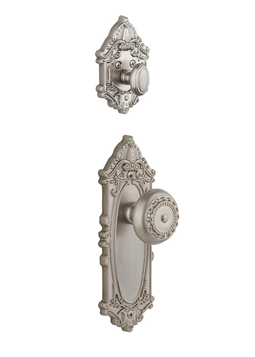 Grandeur Grande Victorian Handleset with Parthenon Knob - Interior Half Only Satin Nickel