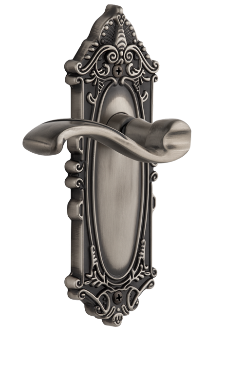 Grandeur Grande Victorian Plate with Portofino Lever in Antique Pewter