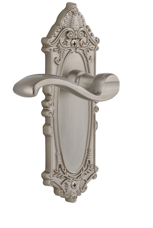 Grandeur Grande Victorian Plate with Portofino Lever in Satin Nickel