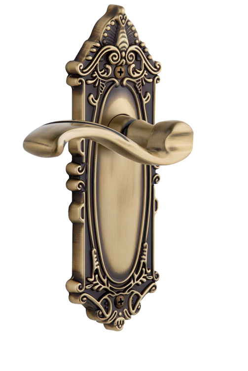 Grandeur Grande Victorian Plate with Portofino Lever in Vintage Brass