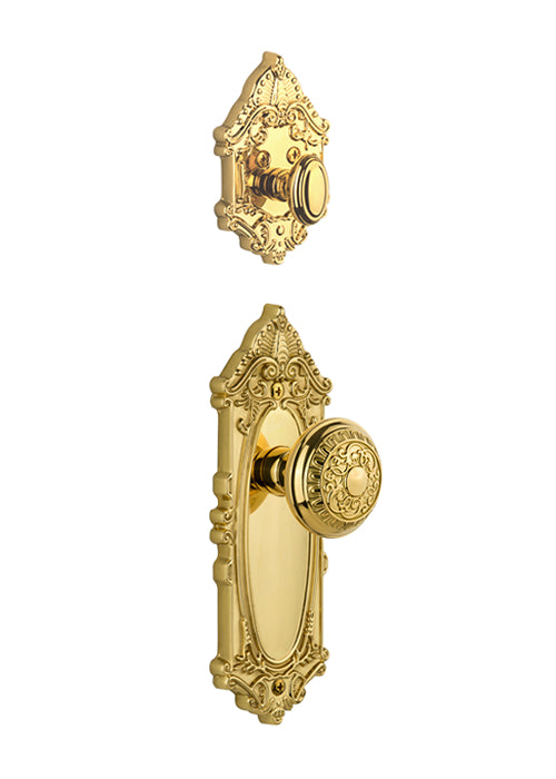 Grandeur Grande Victorian Handleset with Windsor Knob - Interior Half Only Polished Brass / Lifetime Brass