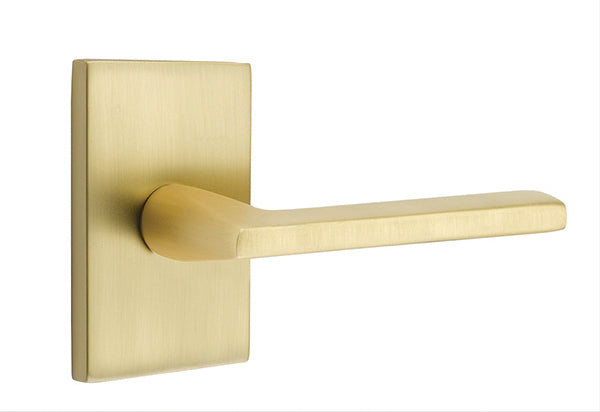 Emtek Brass Helios Lever Satin Brass-Modern Rectangular Rosette