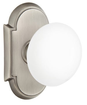 Emtek Ice White Knob With Rosette Satin Nickel