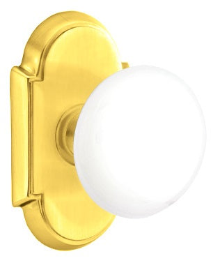 Emtek Ice White Knob With Rosette Polished Brass