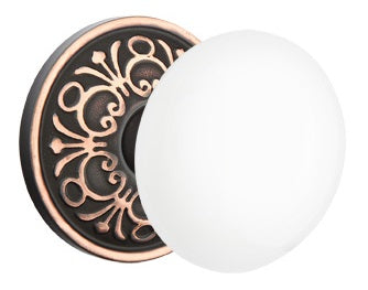 Emtek Ice White Knkob With Lancaster Rosette Oil Rubbed Bronze