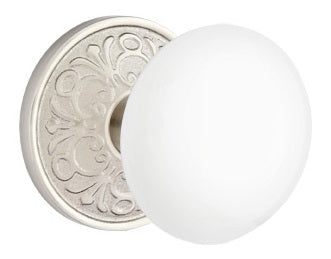 Emtek Ice White Knkob With Lancaster Rosette Polished Nickel