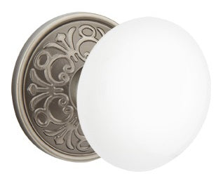 Emtek Ice White Knkob With Lancaster Rosette Pewter