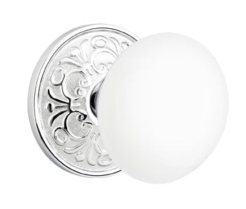 Emtek Ice White Knkob With Lancaster Rosette