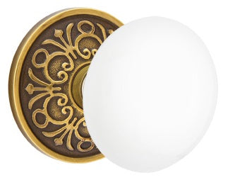 Emtek Ice White Knkob With Lancaster Rosette French Antique