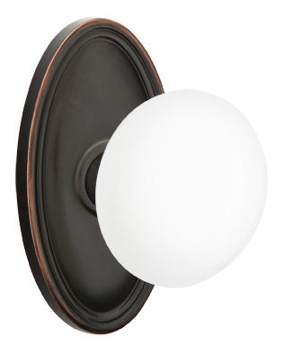 Emtek Ice White Knob With Oval Rosette Oil Rubbed Bronze