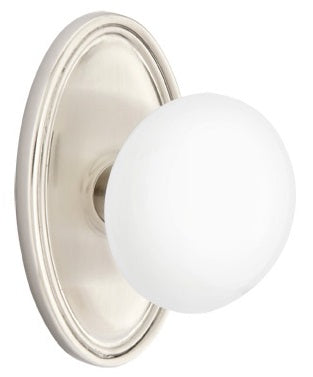 Emtek Ice White Knob With Oval Rosette Polished Nickel